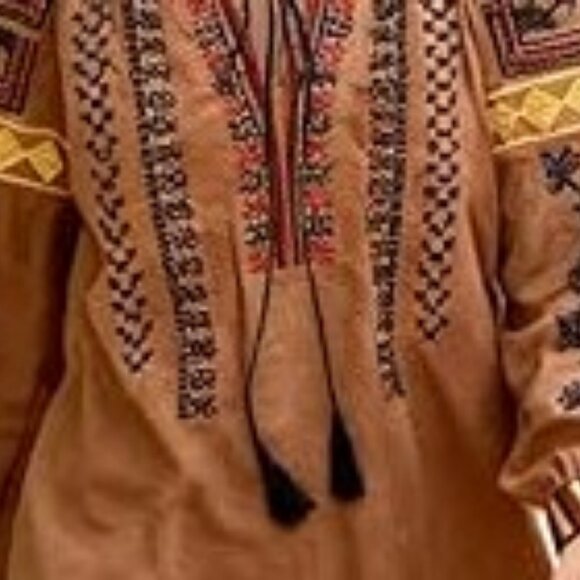 Embroidered Brown Boho Peasant Blouse - Picture 2 of 6